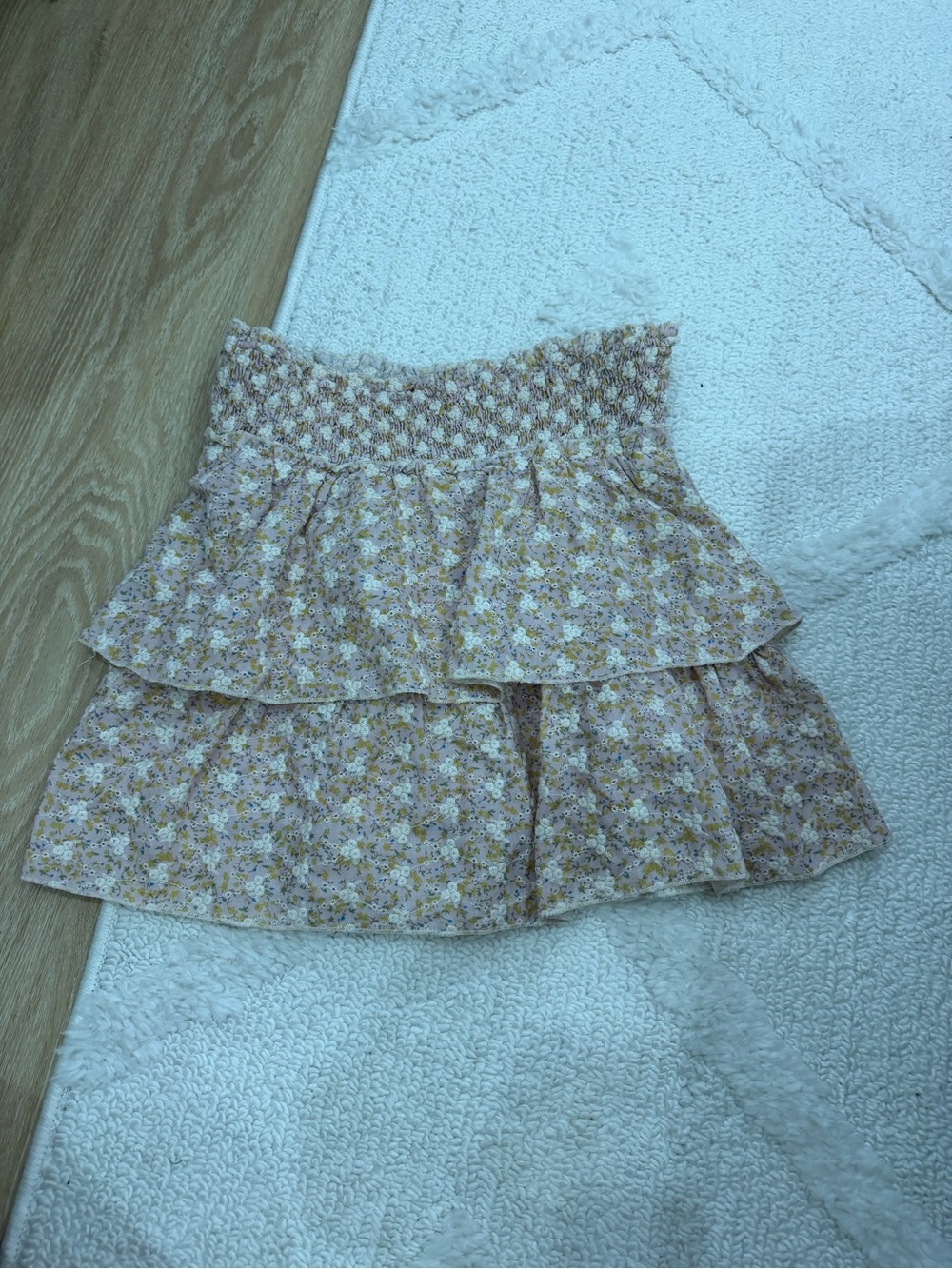 Storia Pink and Yellow Floral Tiered Mini Skirt